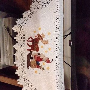 Holiday Lace TV Cover with Santa and Reindeer